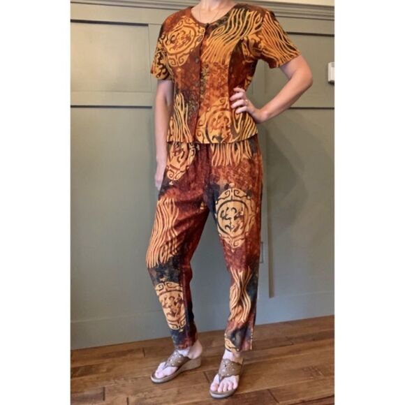 SILVER Moon Creations Maui, Hawaii Hawaiian Printed Shirt & Pants Set Size S/XS - Picture 3 of 16